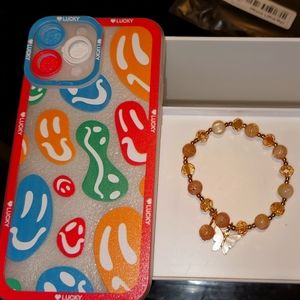 New Fun iPhone 13 Pro Max Phone Case and New Beaded Butterfly Bracelet Bundle